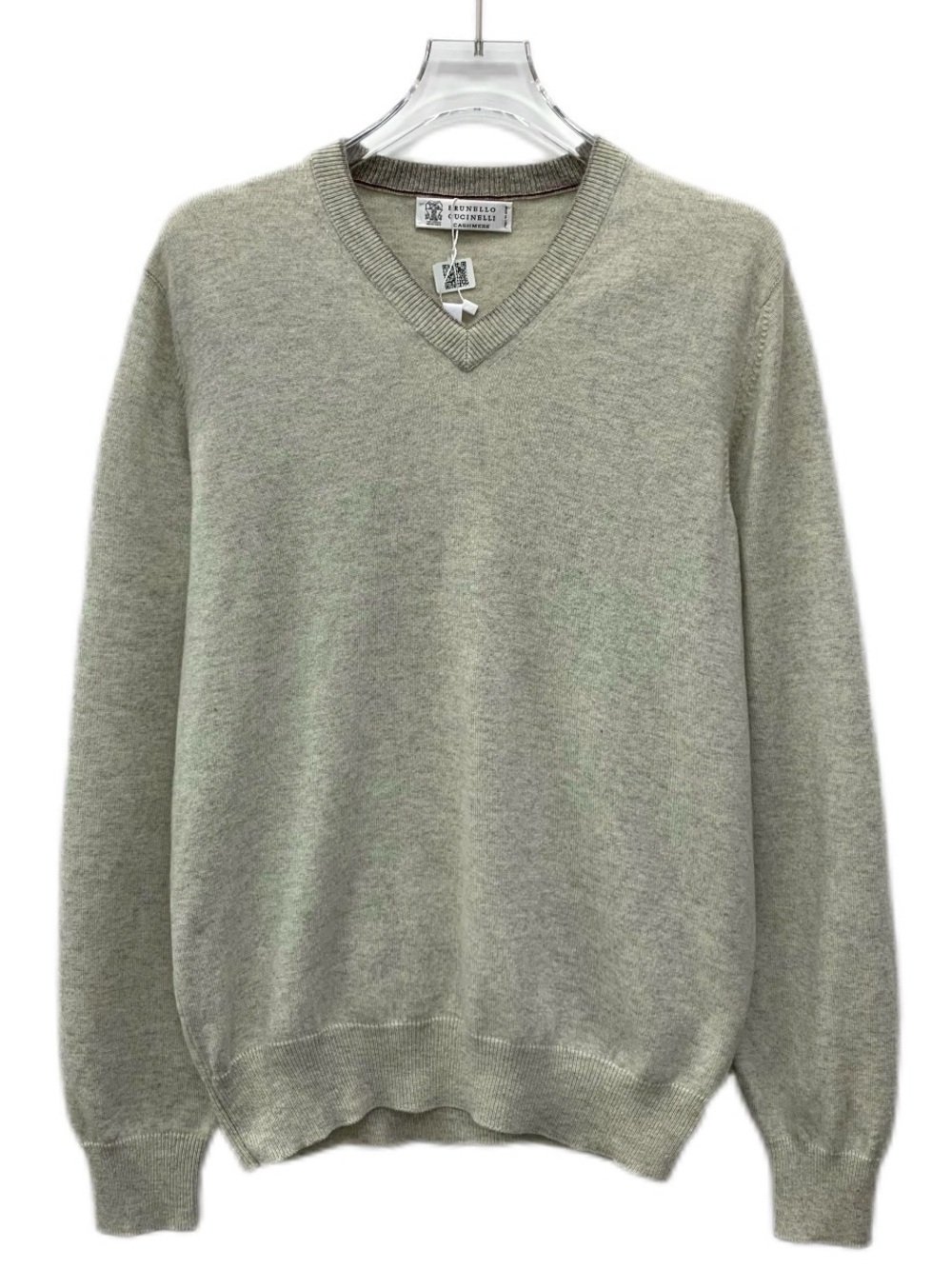 Brunello Cucinelli Light Grey V-Neck Cashmere Sweater